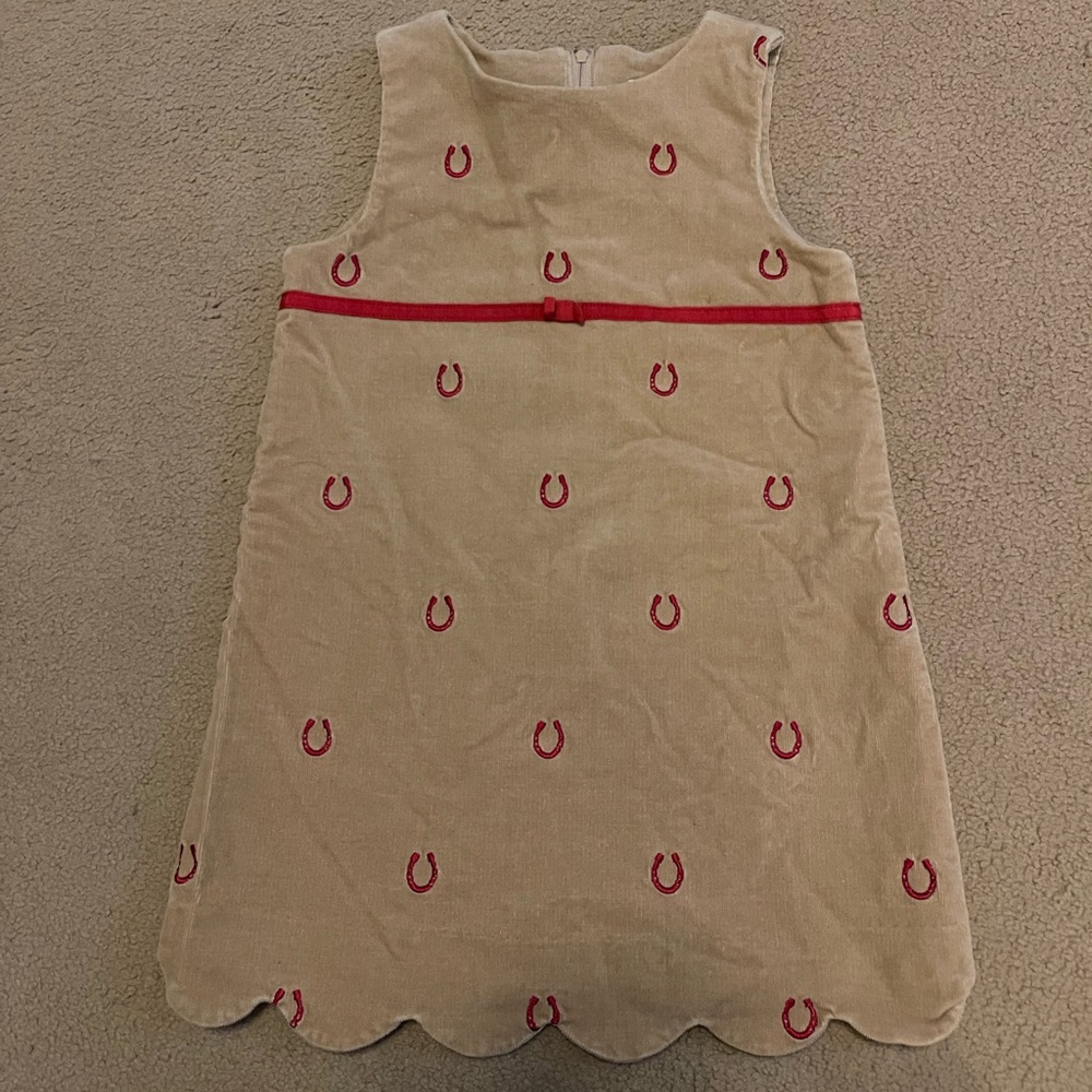 Kids Lilly Pulitzer Beige Dress with Red Embroidery
